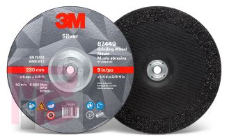 3M Silver Depressed Center Grinding Wheel 87449 T27 Quick Change 9 in x 1/4 in x 5/8-11 10 per inner 20 per case