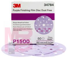 3M Hookit Purple Finishing Film Disc Dust Free 34784 6 in 17 Hole P1500 50 discs per box 4 boxes per case