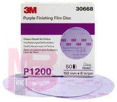 3M Hookit Purple Finishing Film Disc 30668 6 in P1200 50 discs per box 4 boxes per case