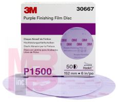 3M Hookit Purple Finishing Film Disc 30667 6 in P1500 50 discs per box 4 boxes per case