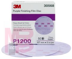 3M Hookit Purple Finishing Film Disc 30568 5 in P1200 50 discs per box 4 boxes per case