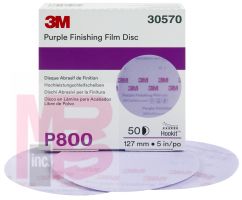 3M Hookit Purple Finishing Film Disc 30570 5 in P800 50 discs per box 4 boxes per case