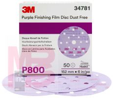 3M Hookit Purple Finishing Film Disc Dust Free 34871 6 in 17 Hole P800 50 discs per box 4 boxes per case