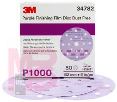 3M Hookit Purple Finishing Film Disc Dust Free 34782 6 in 17 Hole P1000 50 discs per box 4 boxes per case