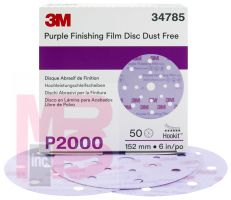 3M Hookit Purple Finishing Film Disc Dust Free 34785 6 in 17 Hole P2000 grade 50 discs per carton 4 cartons per case