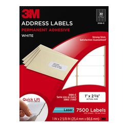 3M Address Labels 3100-C, 1 in x 2 5/8 in, 30/sheet, 250 sheets/pk