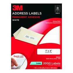 3M Address Labels 3100-D, 1 in x 4 in, 20/sheet, 100 sheets/pk