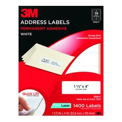 3M Address Labels 3100-F, 1 1/3 in x 4 in, 14/sheet, 100 sheets/pk