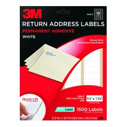 3M Address Labels 3100-P, 2/3 in x 1 3/4 in, 60/sheet, 25 sheets/pk