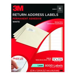 3M Address Labels 3100-R, 1/2 in x 1 3/4 in, 80/sheet, 100 sheets/pk