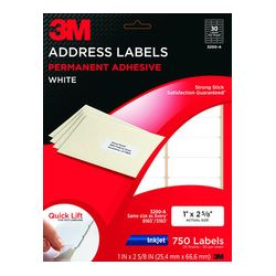 3M Address Labels 3200-A, 1 in x 2 5/8 in, 30/Sheet, 25 Sheets/pk