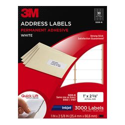 3M Address Labels 3200-B, 1 in x 2 5/8 in, 30/Sheet, 100 sheets/pk