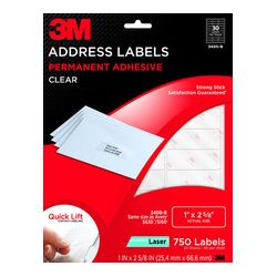 3M Address Labels 3400-B, 1 in x 2 5/8 in, 30/sheet, 25 sheets/pk