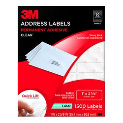 3M Address Labels 3400-C, 1 in x 2 5/8 in, 30/sheet, 50 sheets/pk