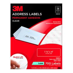 3M Address Labels 3400-D, 1 1/3 in x 4 in, 14/sheet, 50 sheets/pk