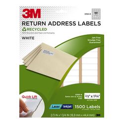 3M Address Labels 3700-R, 2/3 in x 1 3/4 in, 60/sheet, 25 sheets/pk