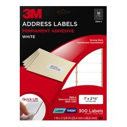 3M Address Labels 3300-A, 1 in x 2 5/8 in, 30/sheet, 10 sheets/pk, 300 labels/pk