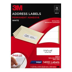 3M Address Labels 3200-E, 1 1/3 in x 4 in, 14/sheet, 100 sheets/pk