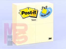 3M Post-it Notes 654-24VAD  3 in x 3 in (76 mm x 76 mm) Canary Yellow