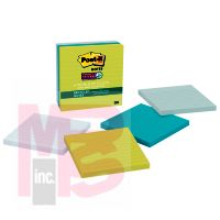 3M Post-it Super Sticky Recycled Notes 675-4SST  4 in x 4 in (101 mm x 101 mm) Bora Bora Collection Lined 4 Pads/Pk