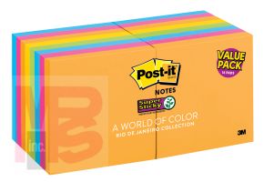 3M Post-it Super Sticky Notes 654-12SSAU+4  3 in x 3 in (76 mm x 76 mm) Rio de Janeiro Collection