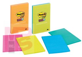 3M Post-it Super Sticky Notes 4645-3SSMX  4 in x 6 in (101 mm x 152 mm) Marrakesh and Rio de Janeiro Collections Lined 4 Pads/Pack