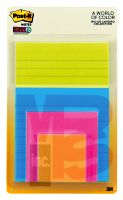 3M Post-it Super Sticky Notes 4622-SSAU  Multi Sizes Rio de Janeiro Collection Lined and Unlined Notes 4 Pads/Pack 45 Sheets/Pad