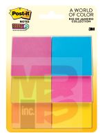 3M Post-it Super Sticky Notes 622-6SSAU  2 in x 2 in (47.6 mm x 47.6 mm) Rio de Janeiro Collection 6 Pads/Pack 45 Sheets/Pad