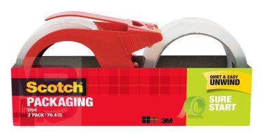 3M Scotch Sure Start Shipping Packaging Tape 3450S-2-1RD  1.88 in x 38.2 yd (48 mm x 35 m) 2 rolls and 1 dispenser