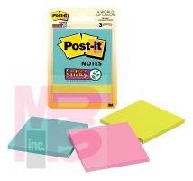 3M Post-it Super Sticky Notes 3321-SSMIA  3 in x 3 in (76 mm x 76 mm) Miami Collection 3 Pads/Pack 45 Sheets/Pad