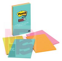 3M Post-it Super Sticky Notes 4621-SSMIA  4 in x 6 in (101 mm x 152 mm) Miami Collection 4 Pads/Pack 45 Sheets/Pad Lined