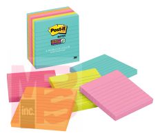 3M Post-it Super Sticky Notes 675-6SSMIA  4 in x 4 in (101 mm x 101 mm) Miami collection 6 Pads/Pack 90 Sheets/Pad Lined