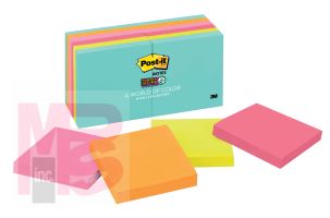 3M Post-it Super Sticky Notes 654-12SSMIA  3 in x 3 in (76 mm x 76 mm) Miami Collection 12 Pads/Pack 90 Sheets/Pad