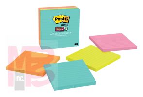 3M Post-it Super Sticky Notes 675-4SSMIA  4 in x 4 in (101 mm x 101 mm) Miami Collection 4 Pads/Pack 90 Sheets/Pad Lined