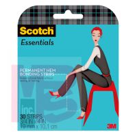 3M Scotch Essentials Permanent Hem Bonding Strips W-107-A  3/4 in x 4 in (19 mm x 10.1 cm) 30 Strips/Pack