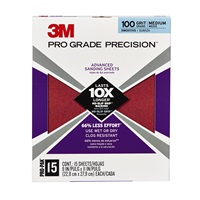 3M Pro Grade Precision Advanced Sanding Sheets 27100PGP-15 9 in x 11 in 100 grit Medium 15/pk 5 pk/case