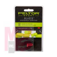 3M Peltor Sport Blasts Disposable Earplugs 97080-10C  3 Pair Pack Neon Yellow