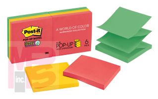 3M Post-it Super Sticky Pop-up Notes R330-6SSAN  3 in x 3 in  Assorted Colors  90 shts/pad  6 pads/pack