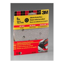 3M Adhesive Backed Discs 9321NA, 5 in, 8 Hole 5 pk Medium 80 Grit