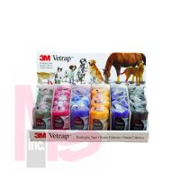 3M Vetrap Bandaging Tape Assorted Color Display  1410D  4" x 5 yd - 4 rolls each: red  blue  gold  hunter green  purple black