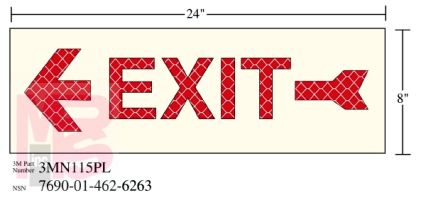 3M Photoluminescent Film 6900  Shipboard Sign 3MN115PL 24 in x 8 in EXIT W/LEFT ARW 10/pkg