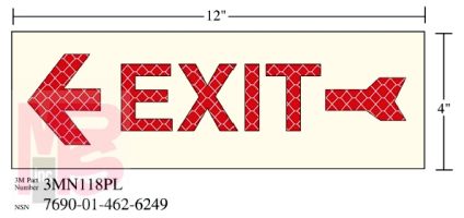 3M Photoluminescent Film 6900  Shipboard Sign 3MN118PL 12 in x 4 in EXIT W/LEFT ARW 10/pkg