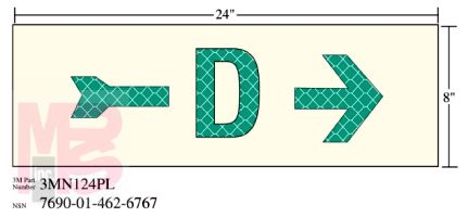 3M Photoluminescent Film 6900  Shipboard Sign 3MN124PL 24 in x 8 in D W/RGT ARW 10/pkg