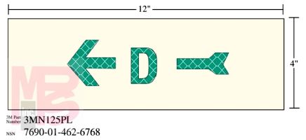 3M Photoluminescent Film 6900  Shipboard Sign 3MN125PL 12 in x 4 in D W/LEFT ARW 10/pkg