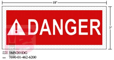 3M Diamond Grade Safety Sign 3MN201DG "DANGER"  10 in x 3 in 10 per package