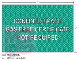 3M Diamond Grade Safety Sign 3MN205DG "GAS FREE SPACE"  6 in x 4 in 10 per package