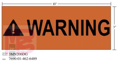 3M Diamond Grade Safety Sign 3MN206DG "WARNING"  10 in x 3 in 10 per package