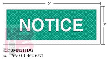 3M Diamond Grade Safety Sign 3MN211DG "NOTICE"  6 in x 2 in 10 per package