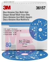 3M Hookit Blue Abrasive Disc Multi-hole36157 5 in80 50 discs per box 4 boxes per case