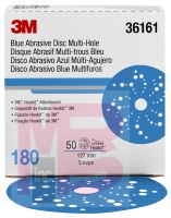 3M Hookit Blue Abrasive Disc Multi-hole36161 5 in180 50 discs per box 4 boxes per case